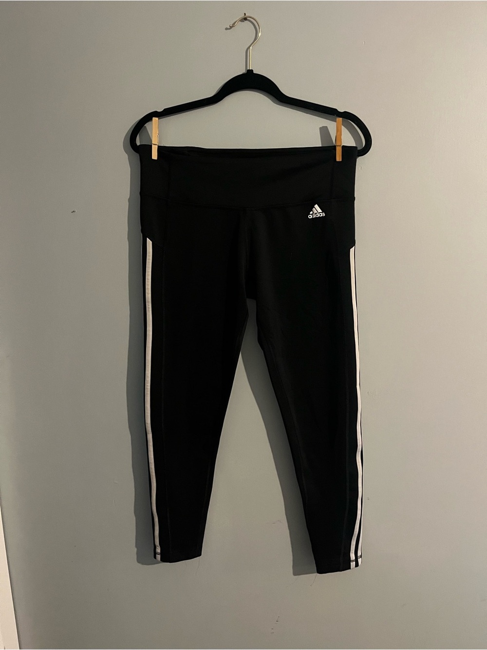 Adidas Black Leggings with White Side Stripes climalite size large stretch